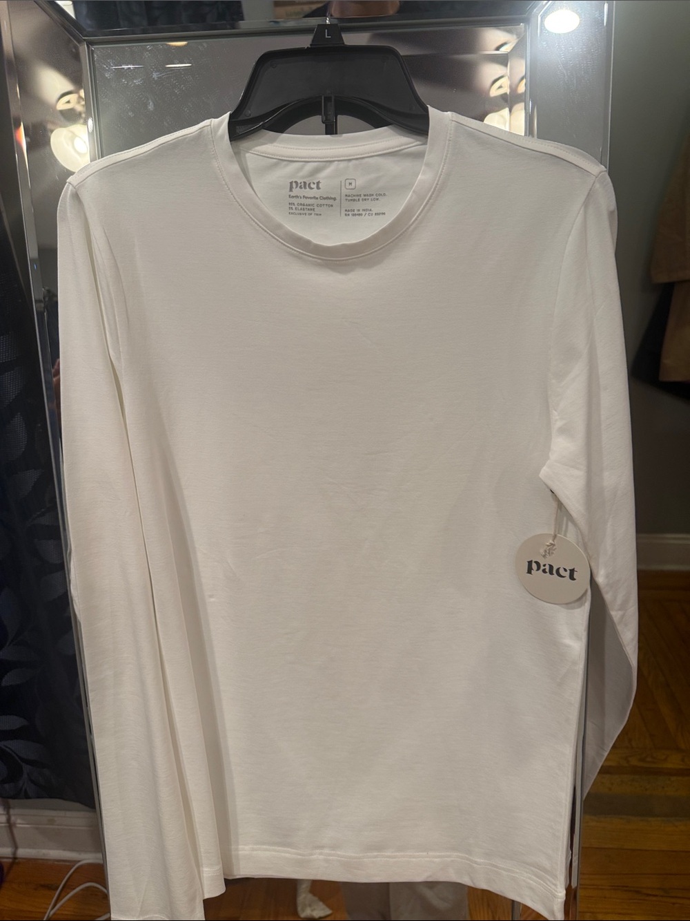 Pact Men's Organic Cotton- Long Sleeve Crewneck Shirt - White-Large